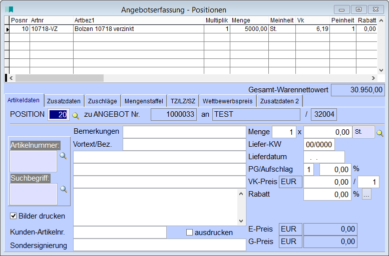 AngebotserfassungPositionen
