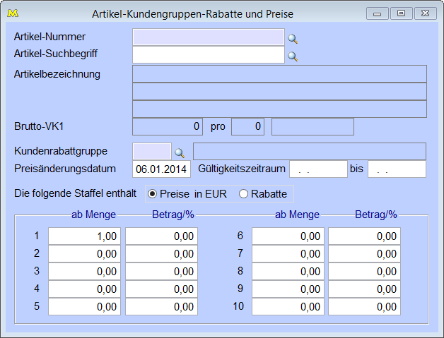 ArtikelKundengruppenRabattePreise