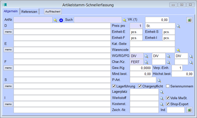 ArtikelstammSchnellerfassung