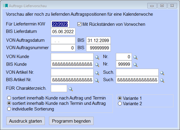 Auftrags-Liefervorschau