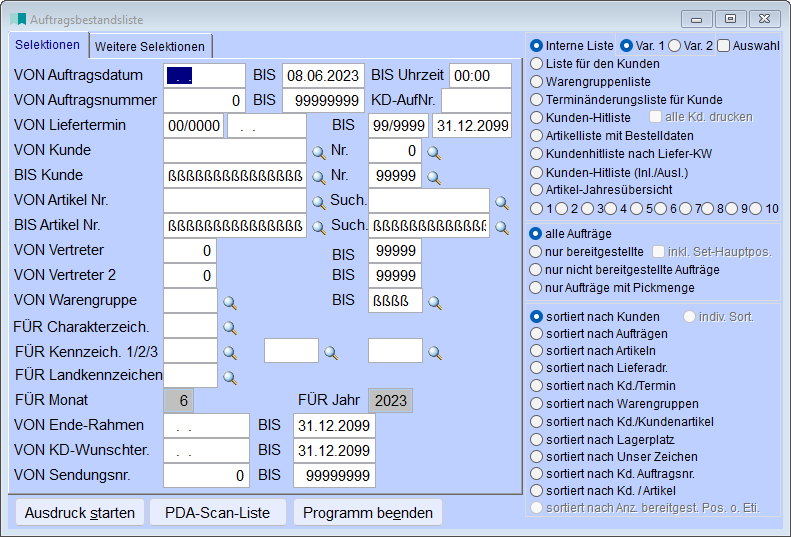 Auftragsbestandsliste