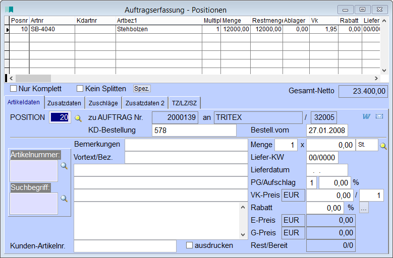 AuftragserfassungPositionen