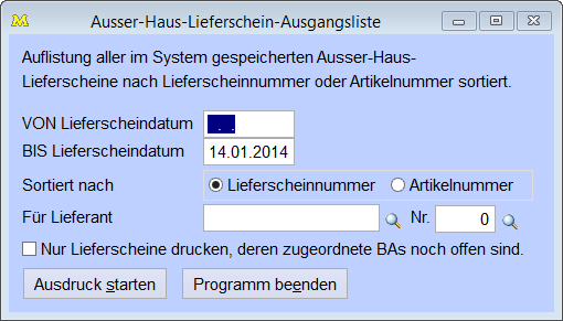 AusserHausLieferscheinAusgangsliste