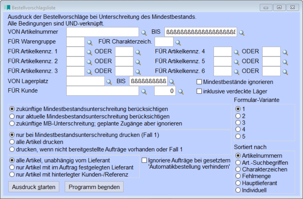 Bestellvorschlagsliste