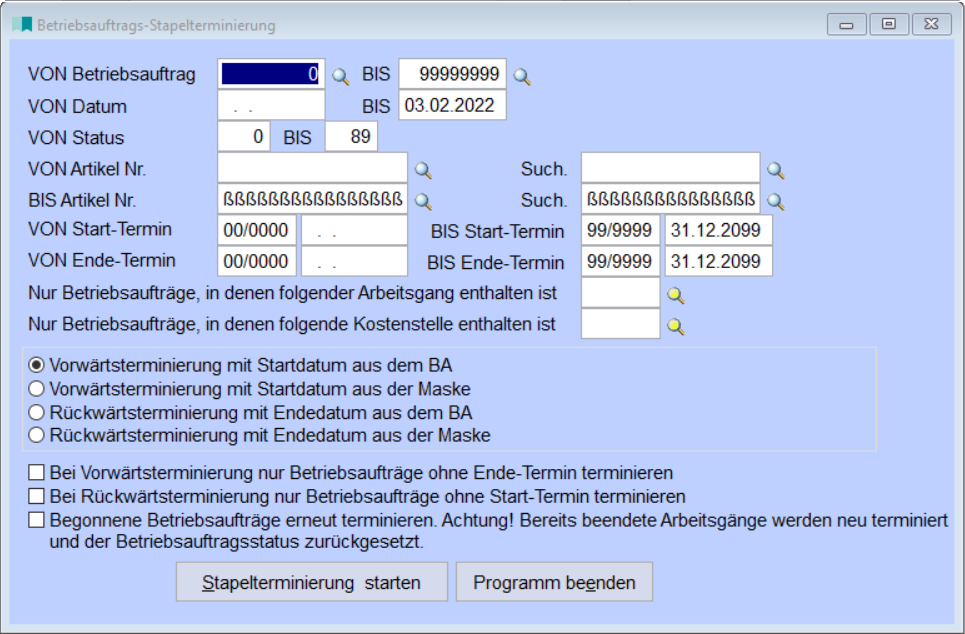 Betriebsauftrags-Stapelterminierung