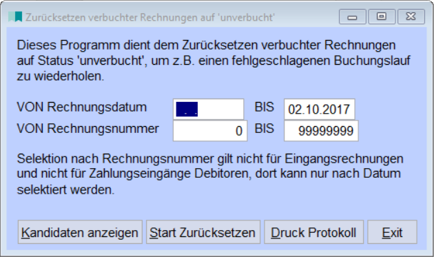 ZurücksetzenVerbuchterRechnungen