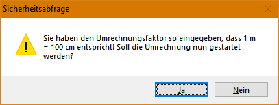 Änderung der Mengeneinheit Sicherheitsabfrage