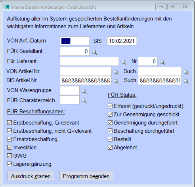 Bestellanfragen Berichte