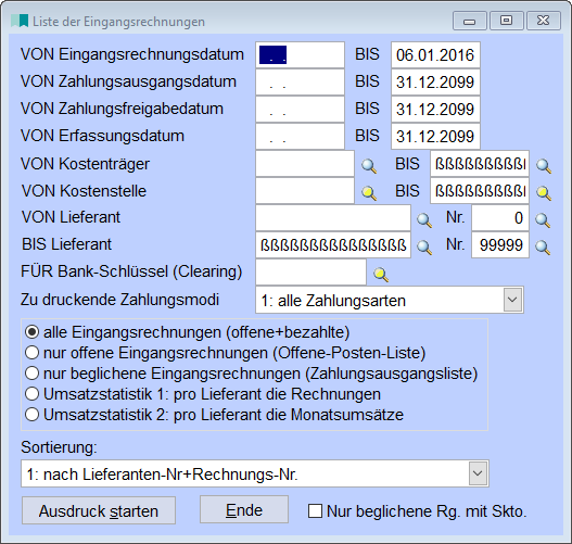 Liste der Eingangsrechnungen