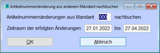 Artikelnummeränderung aus anderem Mandant nachbuchen