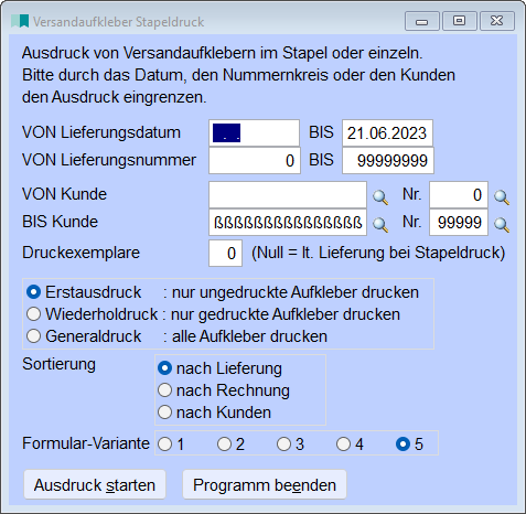 Versandaufkleber Stapeldruck Fakturierung