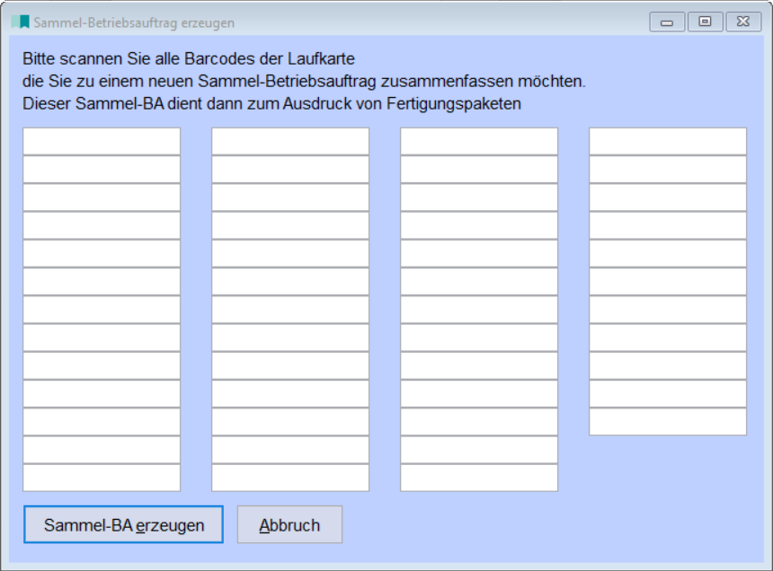 Sammel-Betriebsauftrag erzeugen