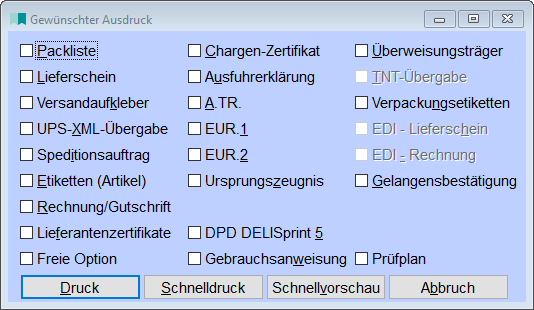 Druck aus Lieferungserfassung