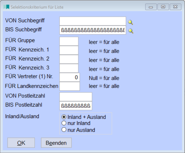 Selektionskriterium für Liste