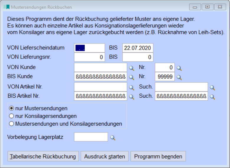 MustersendungenRückbuchen