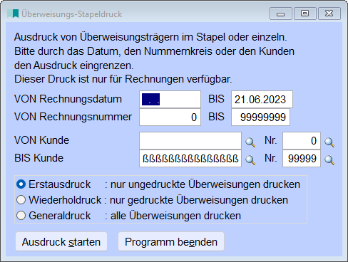 ÜberweisungsStapeldruck