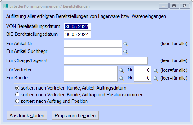 Liste der Kommissionierungen