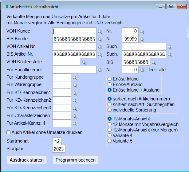 ArtikelstatistikJahresübersicht