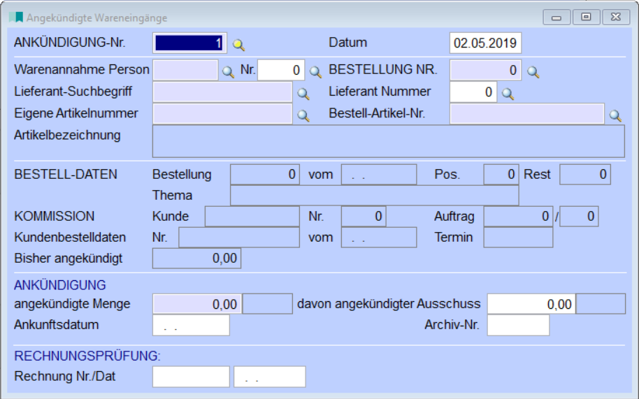 Angekündigte Wareneingänge