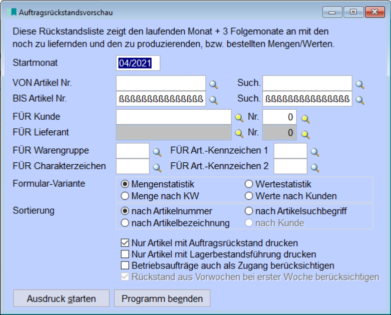 Auftragsrückstandsvorschau