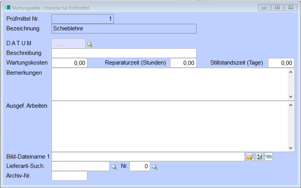 WartungsakteHistoriePrüfmittel