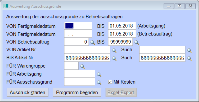 Auswertung Ausschussgründe