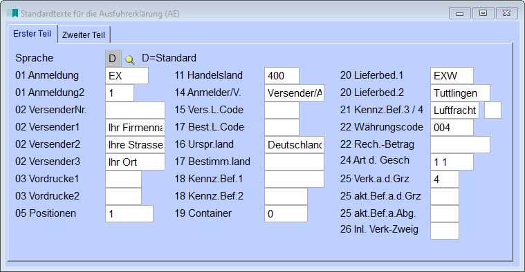 StandardtexteAusfuhrerklärungAE