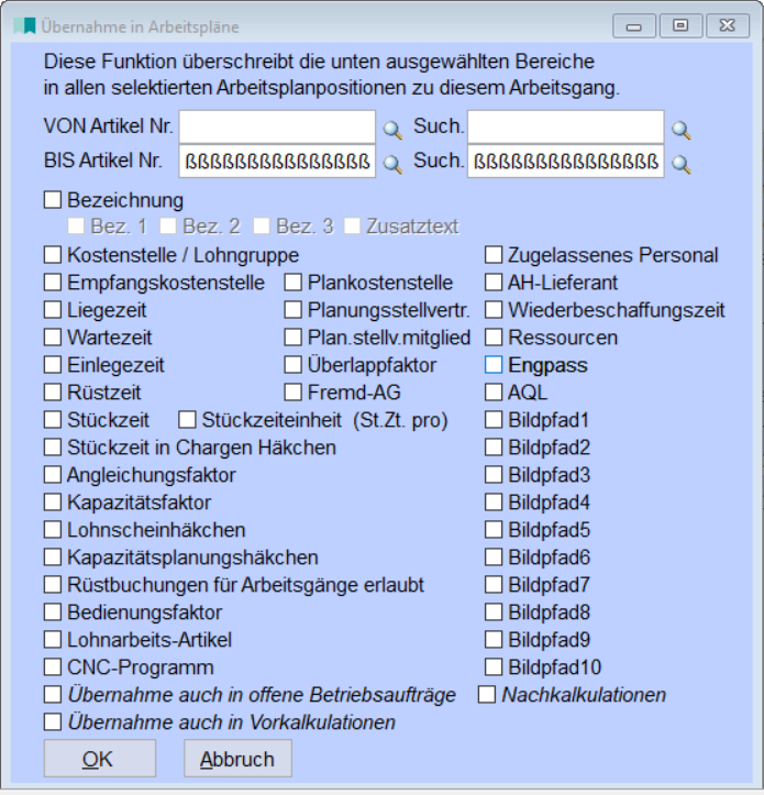 ÜbernahmeArbeitspläne