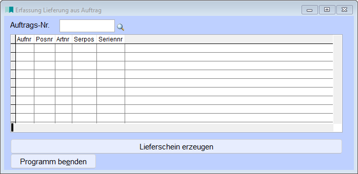 Erfassung Lieferung aus Auftrag