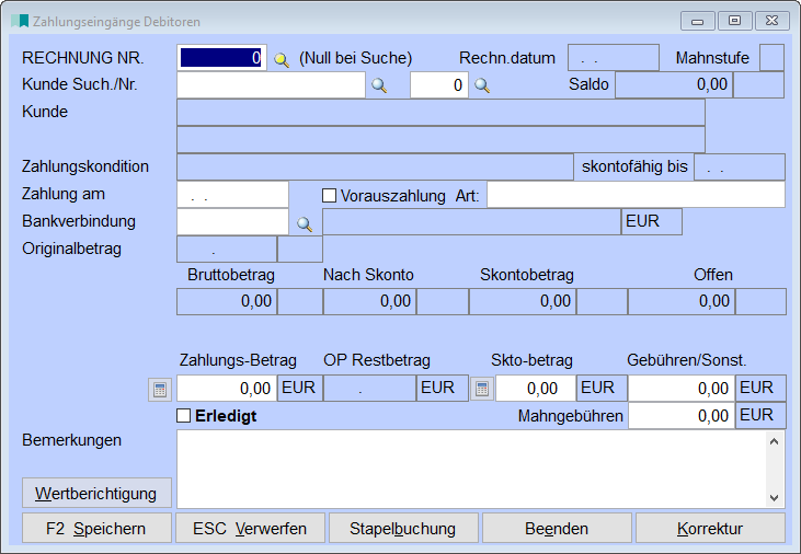 ZahlungseingängeDebitoren