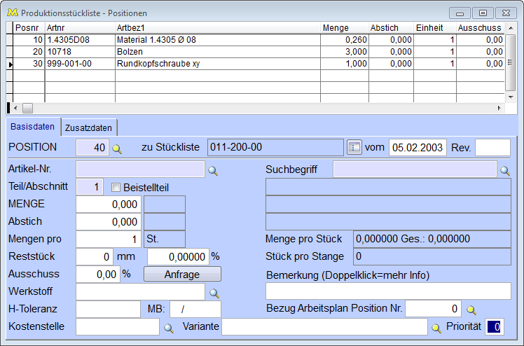 ProduktionsstücklistePositionen