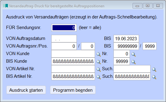 Versandauftrag-Druck für bereitgestellte Auftragspositionen