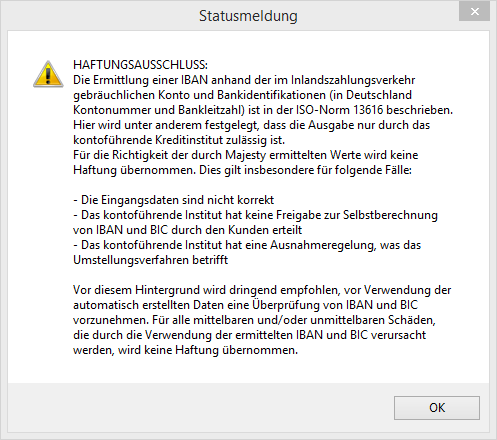 Haftungsausschluss IBAN