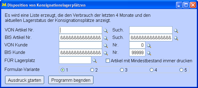 DispositionKonsignationslagerplätze