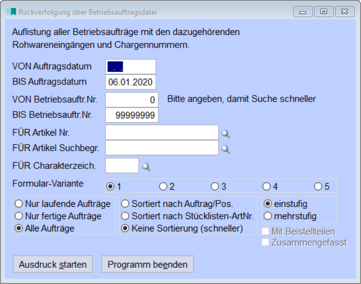 Rückverfolgung über Betriebsauftragsdateien