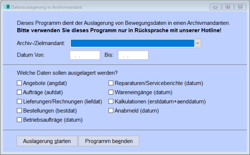 Datenauslagerung in Archivmandant