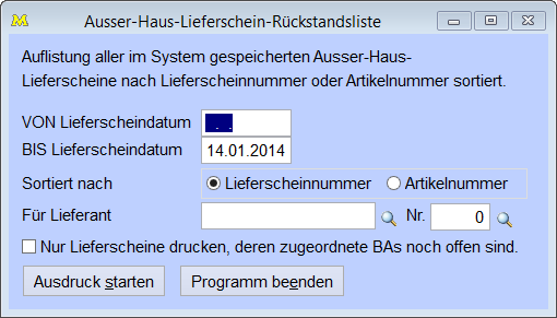 AusserHausLieferscheinRückstandsliste