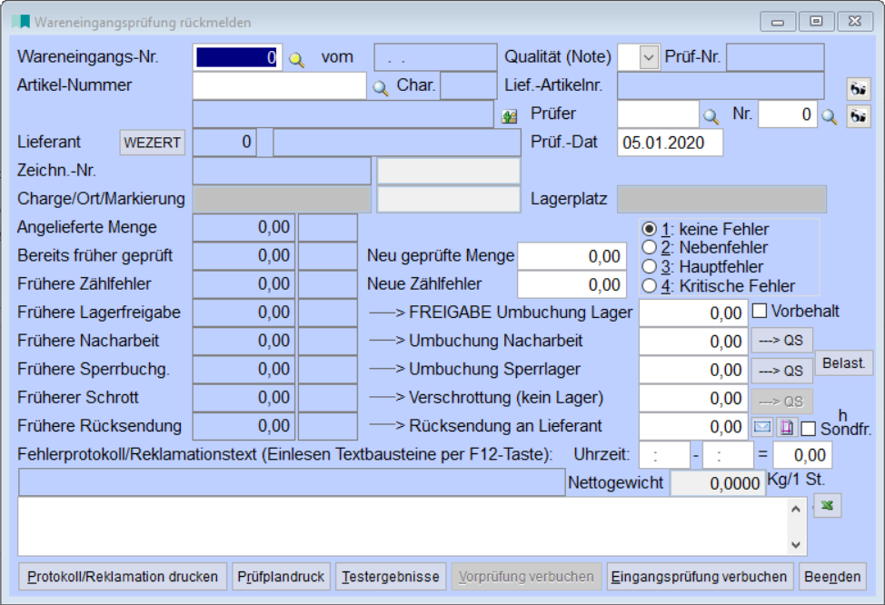 WareneingangsprüfungRückmelden