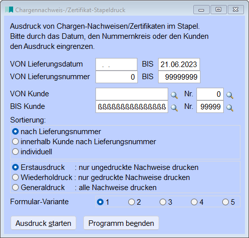 ChargennachweisZertifikate Stapeldruck