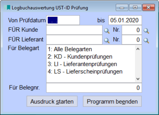Logbuchauswertung UST-ID Prüfung