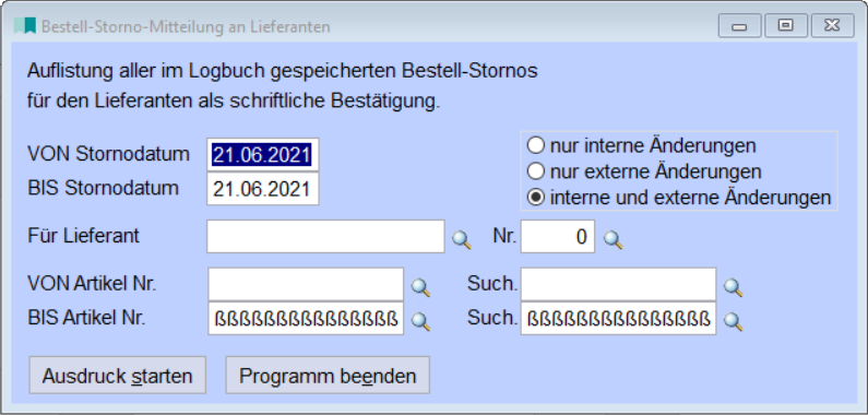 BestellStornomitteilung an Lieferant