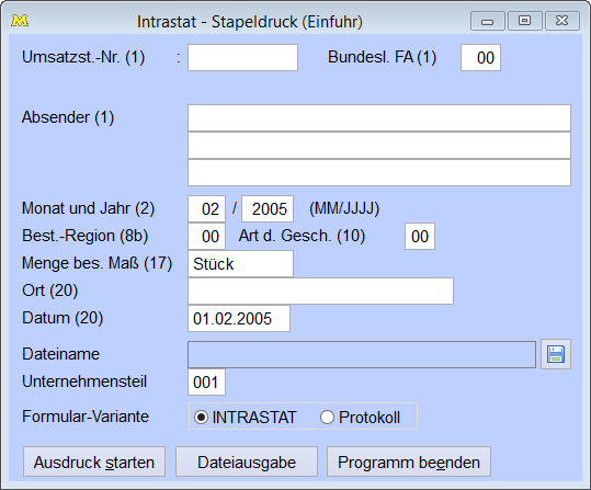 IntrastatStapeldruckEinfuhr
