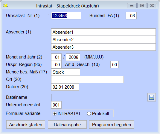 IntraststStapeldruckAusfuhr