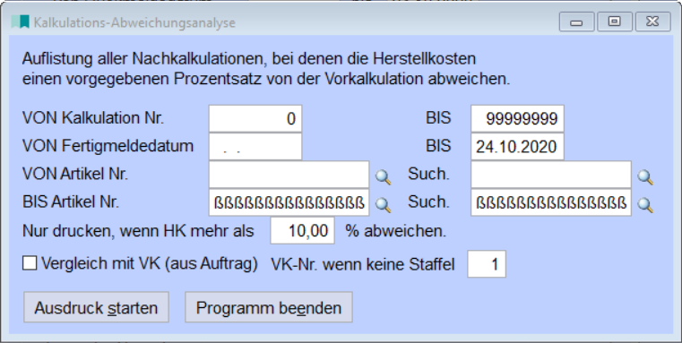 Kalkulations-Abweichungsanalyse