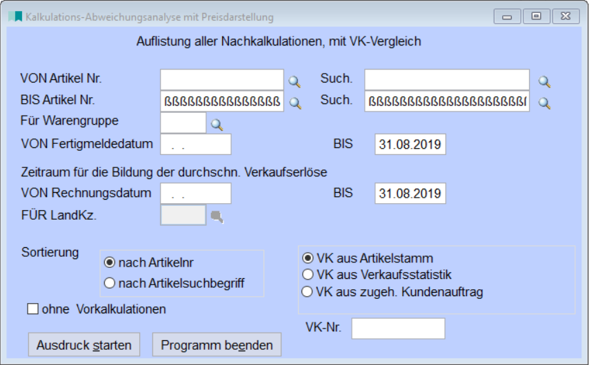 Kalkulations-AbweichungsanalysePreisdarstellung