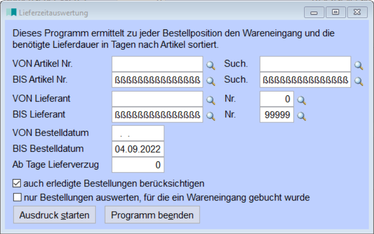 Lieferzeitauswertung