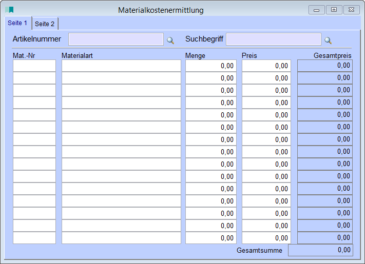 Materialkostenermittlung