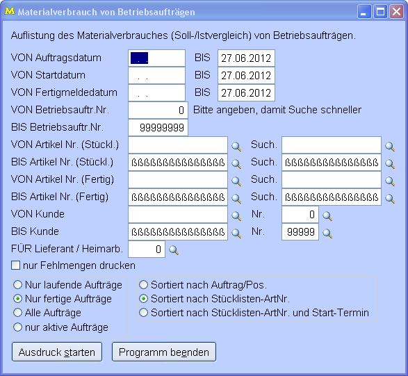 Materialverbrauchsliste