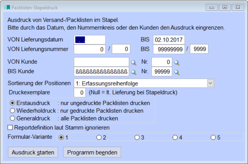 PacklistenStapeldruck