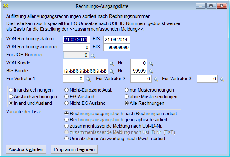 RechnungsAusgangsliste